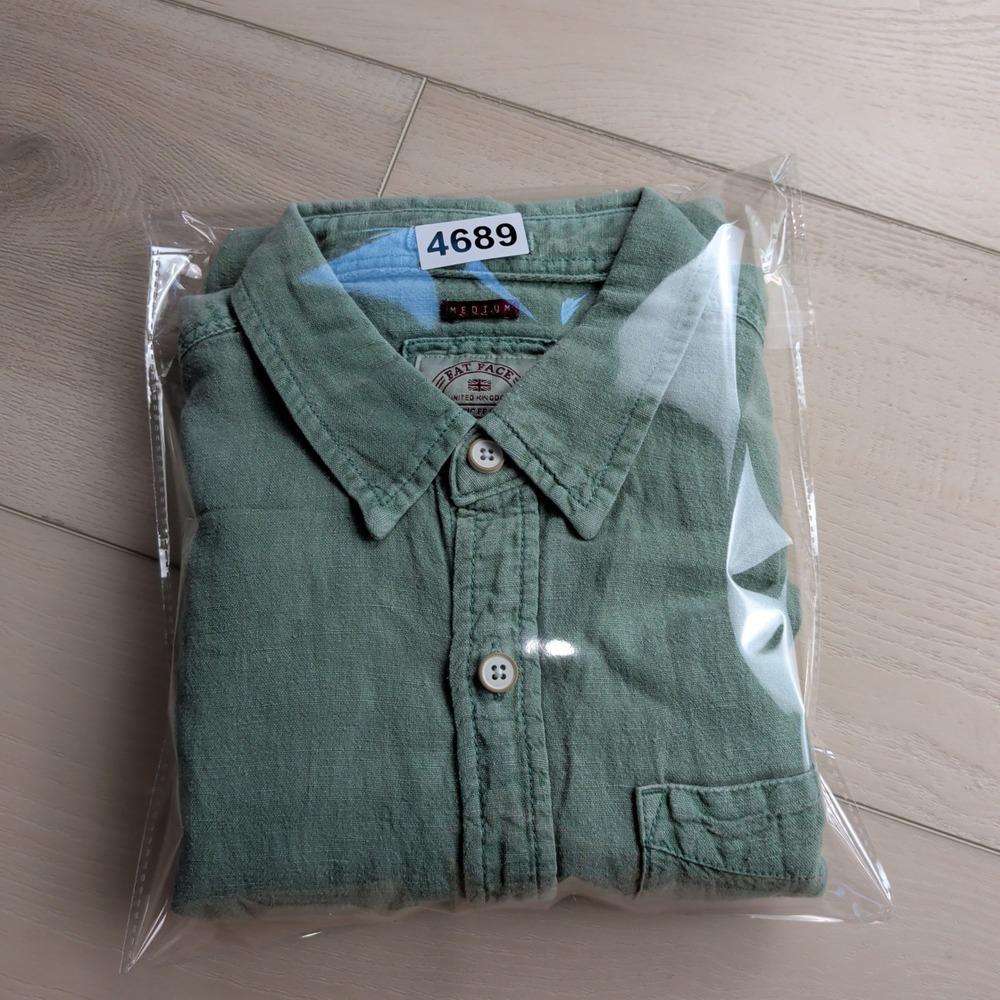 FatFace Shirt Mens M Aqua Marine Green Cotton Linen Blend Short Sleeve Button Up - Picture 10 of 10